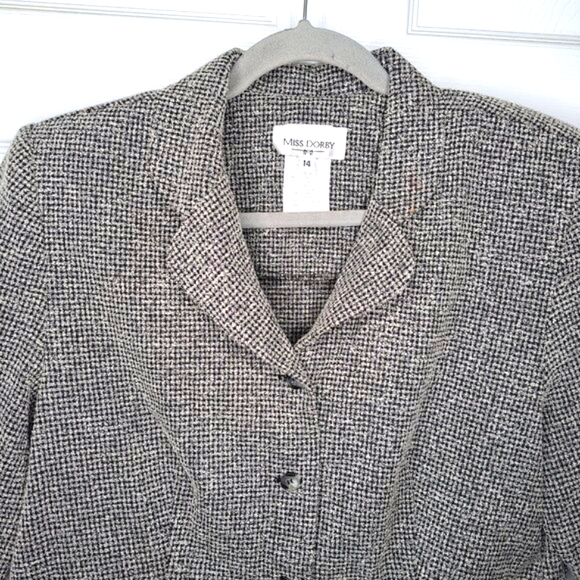 Miss Dorby Black and White Collared 3/4 Ruffle Sleeve Blazer Jacket Size 14 - Picture 3 of 6